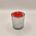 Γυάλινο δοχείο με κερακι χωρίς αρωμα και τριανταφυλλακι απο πανω