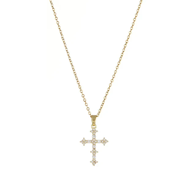 Retro-Cross-Stainless-Steel-Inlay-Rhinestones-Pendant-Necklace-4 Κολιέ χρυσό ατσάλι με σταυρό στρας - Image 1