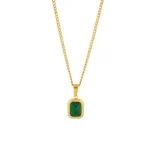 Κολιέ κρεμαστό ατσάλινο με πράσινη πέτρα