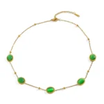 Κολιέ επιχρυσωμένο ατσάλι με οβάλ πράσινες πέτρες